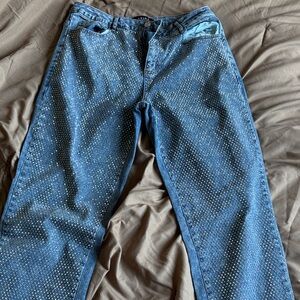 Women’s Akira Blue One Sided Studded Straight LegJeans